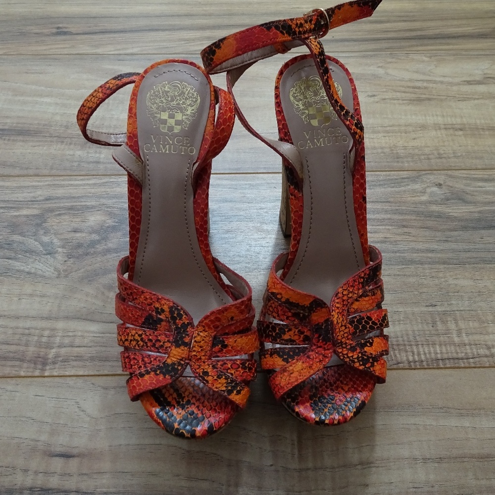 VINCE CAMUTO Orange Snakeskin Strappy Heels - 8.5B